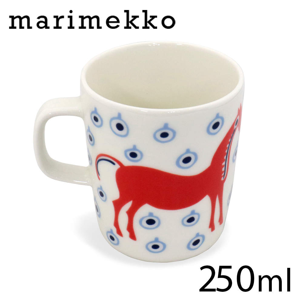 Marimekko マリメッコ Musta Tamma ムスタ タンマ マグ マグカップ 250ml オフホワイト×オレンジレッド×ライトブルー