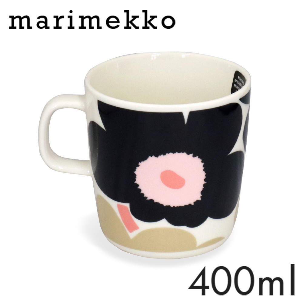 Marimekko マリメッコ Unikko ウニッコ マグ マグカップ 400ml オフホワイト×チャコール×サンド×ピンク