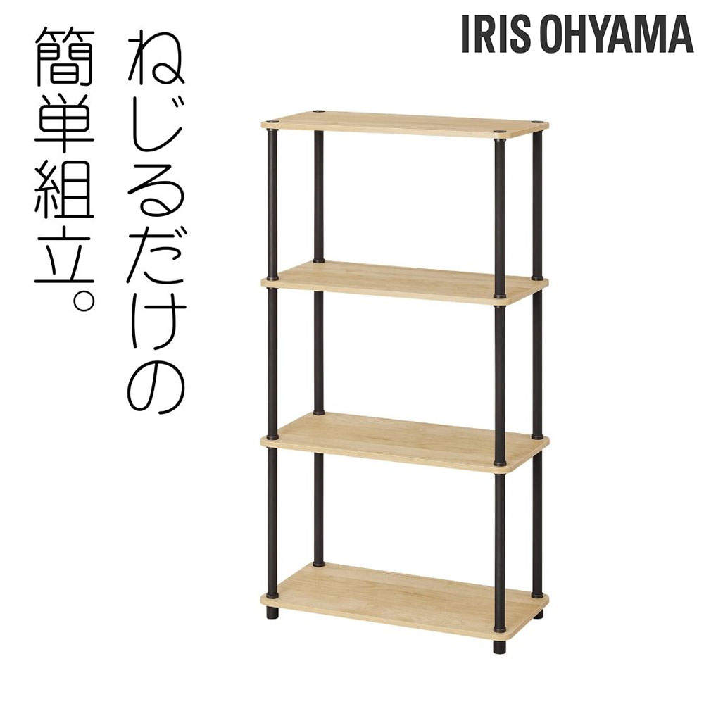 アイリスオーヤマ 組立簡単スチールポールラック 4段ラック ナチュラル/ブラック SPR-4R590