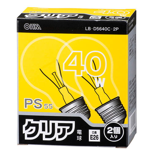 オーム電機 白熱電球 クリア電球 40W E26 クリア 2個入 LB-D5640C-2P