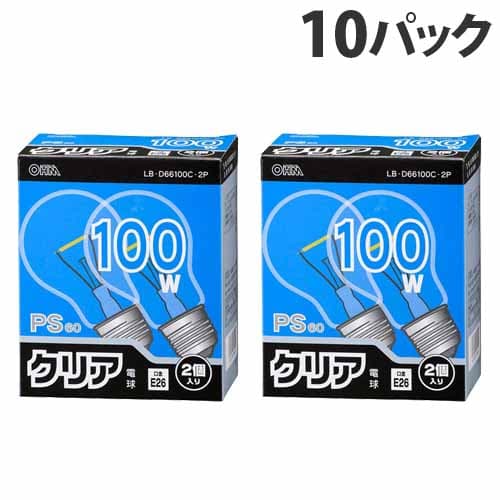 オーム電機 白熱電球 クリア電球 100W E26 クリア 2個入×10パック LB-D66100C-2P