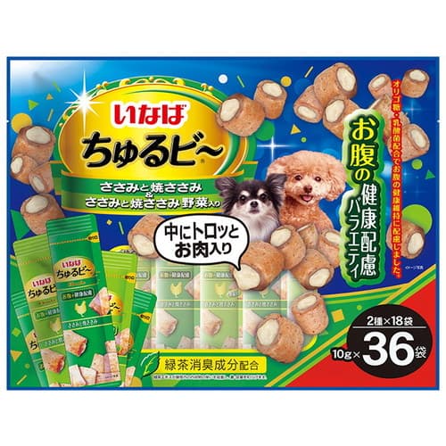 いなば ちゅるビ～ ささみと焼ささみ＆ささみと焼ささみ野菜入り お腹の健康配慮バラエティ 10g×36袋入 QDS-188