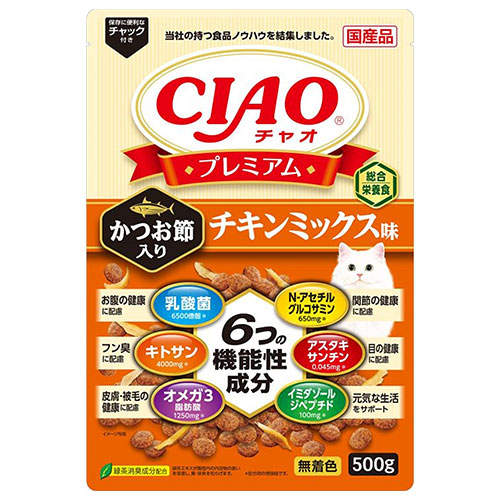 いなば CIAO プレミアム かつお節入り チキンミックス味 500g