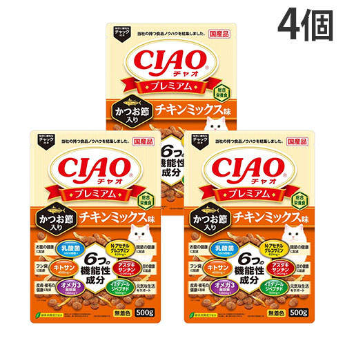 いなば CIAO プレミアム かつお節入り チキンミックス味 500g×4個