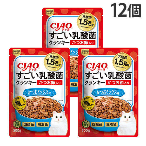いなば CIAO すごい乳酸菌 クランキー かつお節入り かつおミックス味 500g×12個 P-256