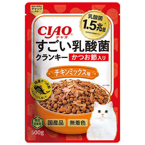 いなば CIAO すごい乳酸菌 クランキー かつお節入り チキンミックス味 500g P-257