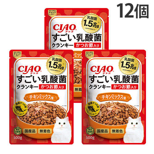 いなば CIAO すごい乳酸菌 クランキー かつお節入り チキンミックス味 500g×12個 P-257