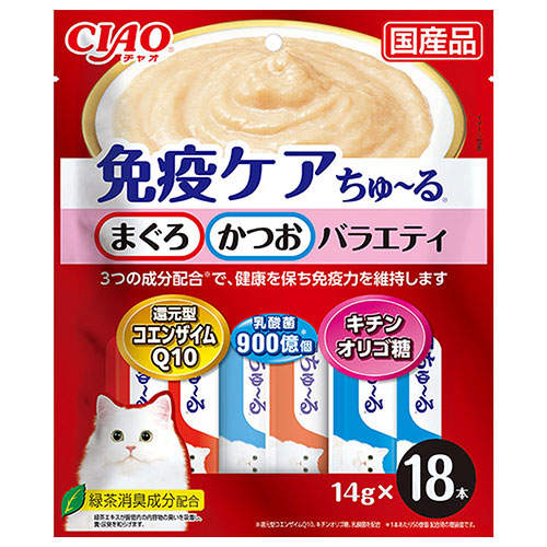 『ポイント15倍』いなば CIAO 免疫ケア ちゅ~る まぐろ かつお バラエティ 14g 18本入 SC-419