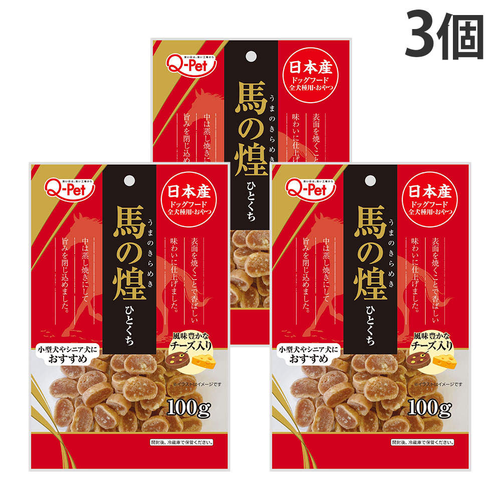 【送料弊社負担】【ゆうパケット配送】九州ペットフード Q-Pet 馬の煌 ひとくち馬肉 チーズ入り 100g 3個【他商品と同時購入不可】