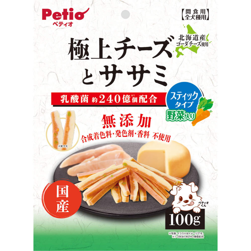 ペティオ 極上チーズとササミ スティックタイプ 野菜入り 100g