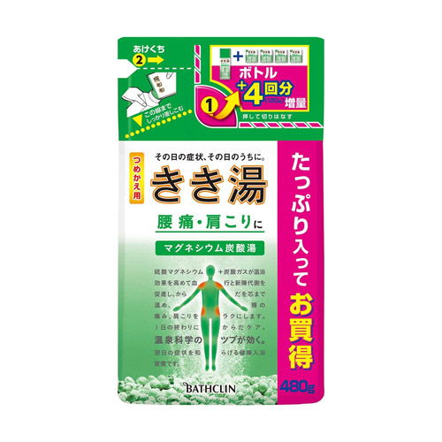 バスクリン 入浴剤 きき湯 マグネシウム炭酸湯 つめかえ用 480g【医薬部外品】