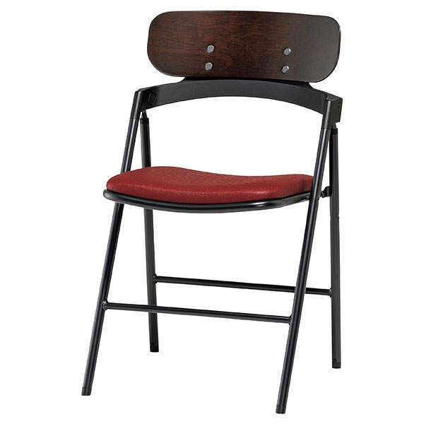 サンケイ 折りたたみ椅子 厚張り ビニールレザー張り 背合板色ブラウン ワインレッド CF77-MXD-OST-6881