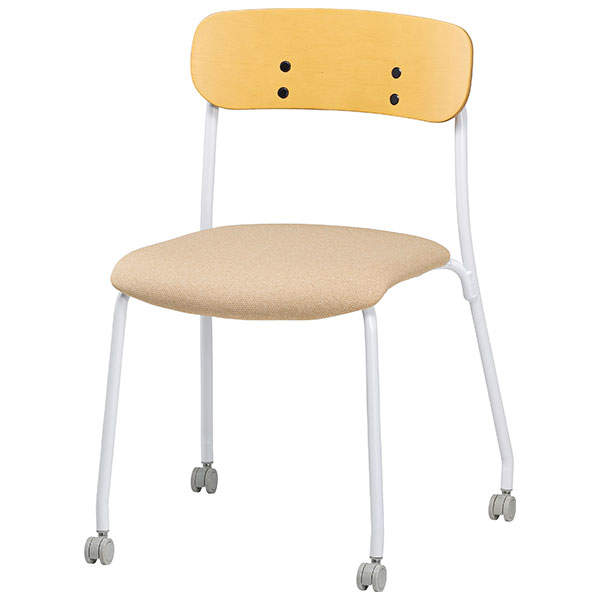 サンケイ スタッキングチェア ミーティングチェア キャスター付き 布張り 背合板色ナチュラル ベージュ CM112-MYC-PST-BE