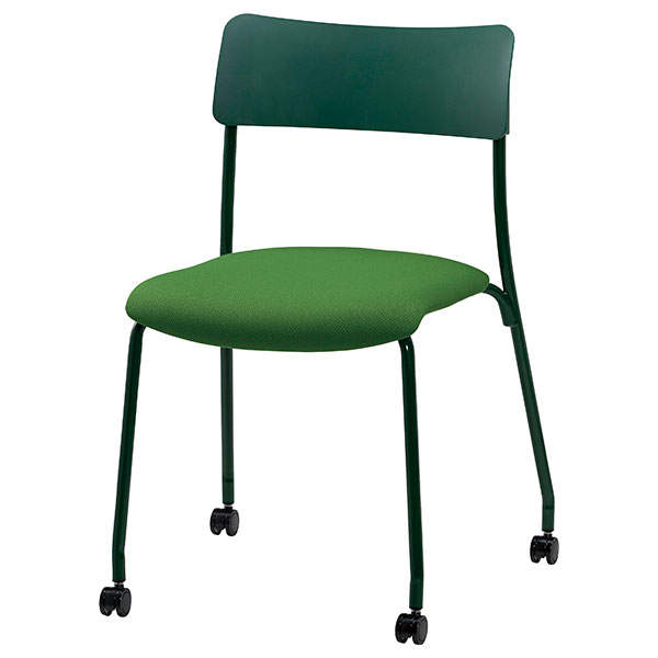 サンケイ スタッキングチェア ミーティングチェア キャスター付き 布張り ワントーン フォレストグリーン CM102-MYC-PST-FG