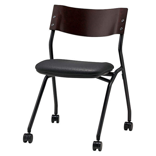 サンケイ ミーティングチェア ネスティングチェア キャスター付き ビニールレザー張り 背合板色ブラウン ブラック CM199-MXC-OST-6880
