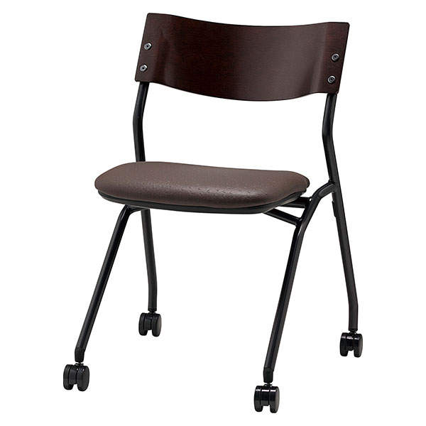 サンケイ ミーティングチェア ネスティングチェア キャスター付き ビニールレザー張り 背合板色ブラウン ダークブラウン CM199-MXC-OST-6882