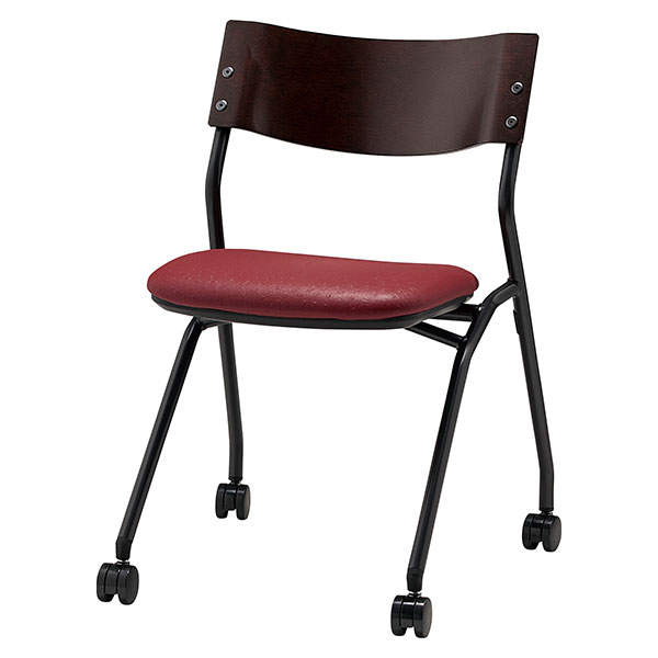 サンケイ ミーティングチェア ネスティングチェア キャスター付き ビニールレザー張り 背合板色ブラウン ワインレッド CM199-MXC-OST-6881