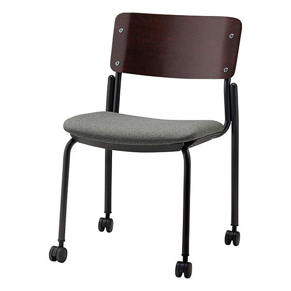 サンケイ スタッキングチェア ミーティングチェア キャスター付き 布張り 背合板色ブラウン グレー CM352-MYC-PST-MGR