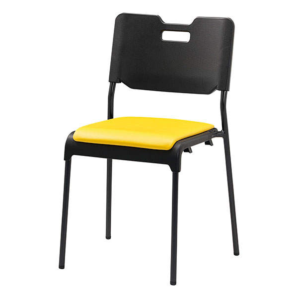 サンケイ スタッキングチェア ミーティングチェア 座パッド付 ビニールレザー張り イエロー CM485-MX-MG-6019